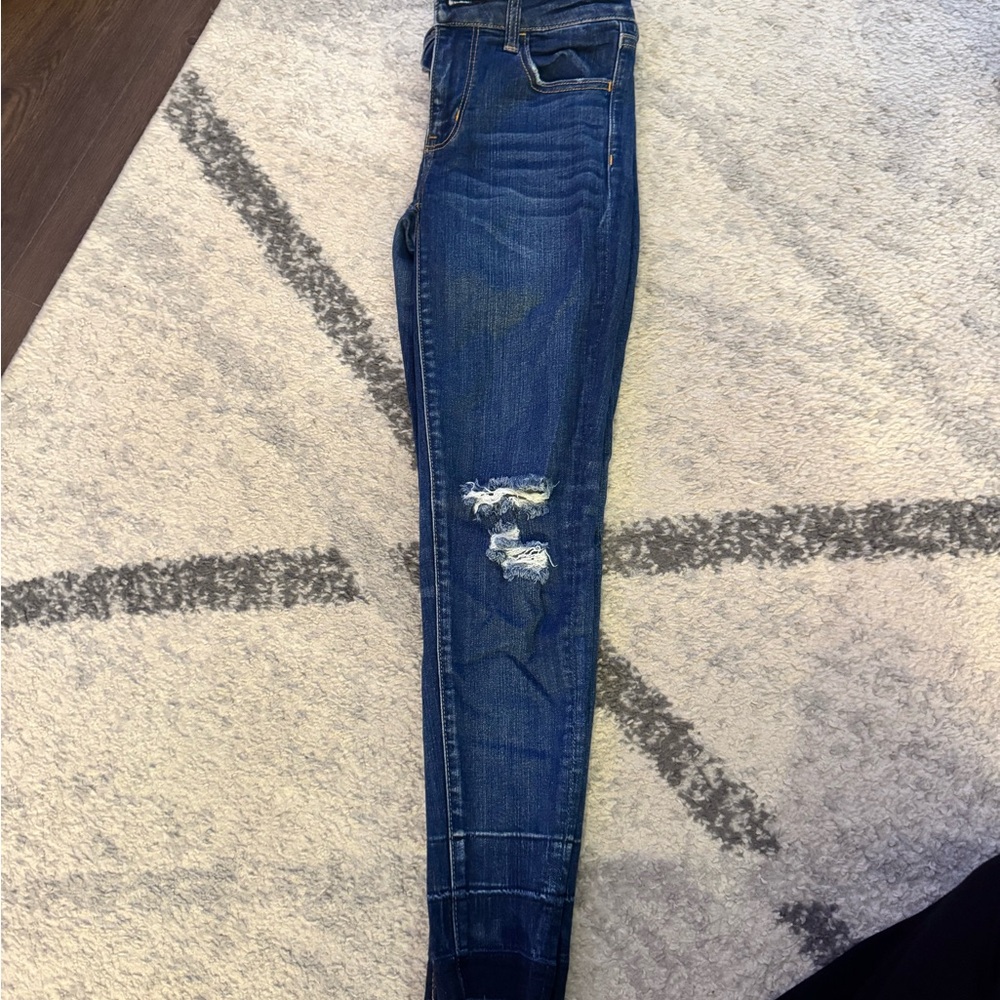 American Eagle Outfitters Dark Blue Distressed Skinny Jeans